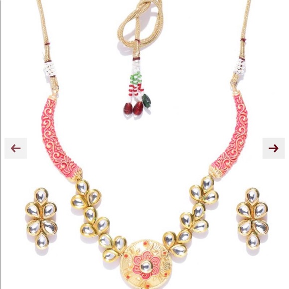 Priyaasi Indian gold and red earring and necklace set - Picture 7 of 7